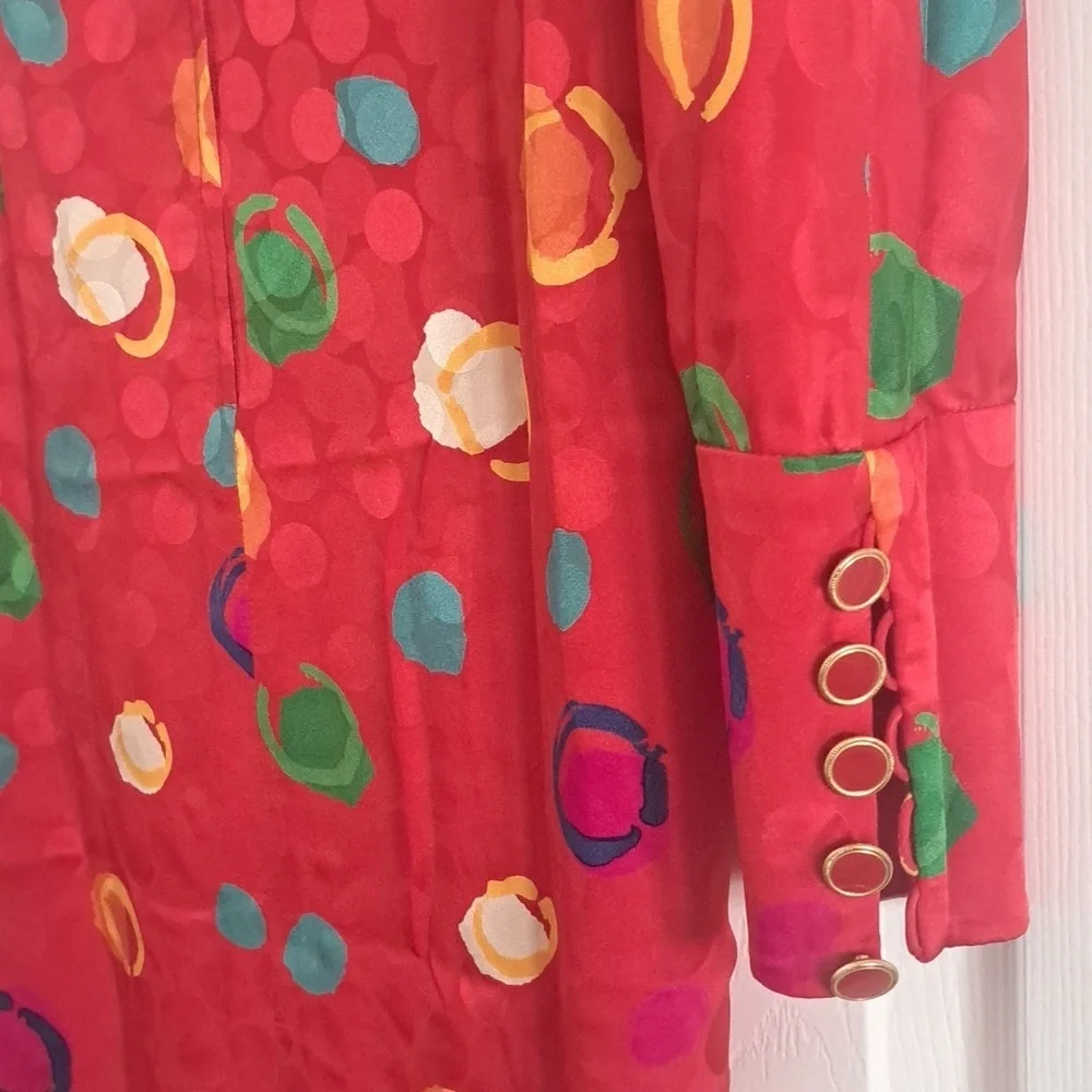 Vintage Albert Nipon Silk Red Dress with Subtle Patterns Sz 2 - Picture 8 of 8